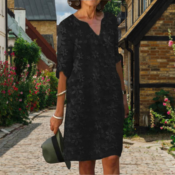 Robe Midi pour Femme avec Col en V et Broderie Florale