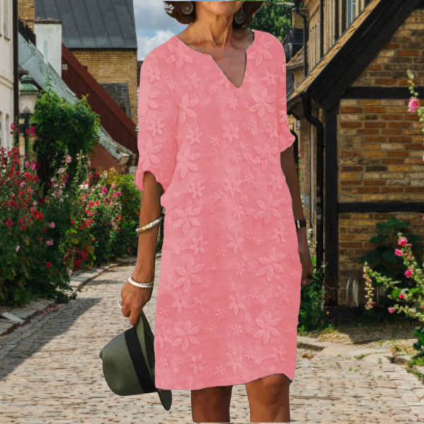 Robe Midi pour Femme avec Col en V et Broderie Florale