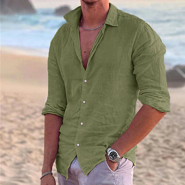 Zander - Chemise Légère en Lin avec Manches Longues pour Homme